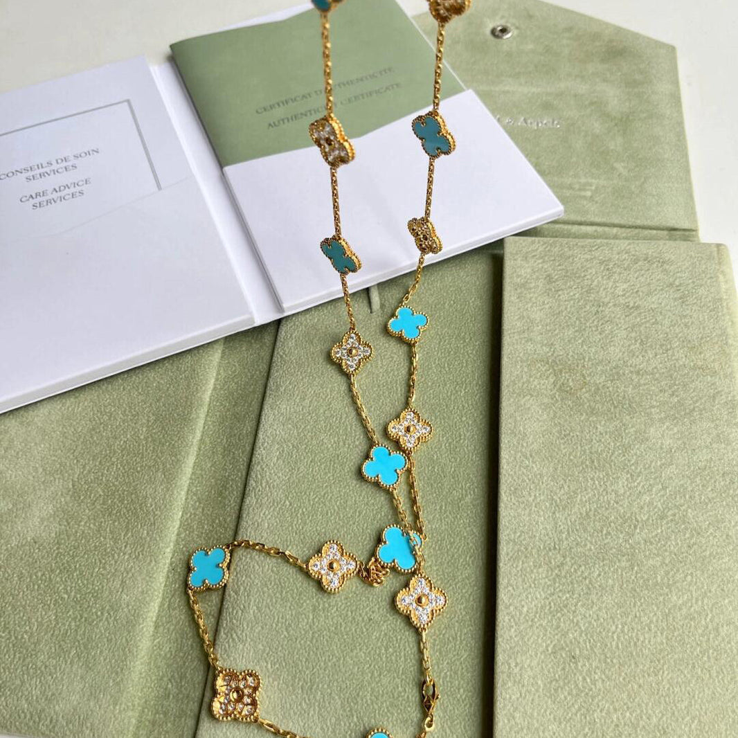 [Camiery]CLOVER 20 MOTIFS TURQUOISE DIAMOND NECKLACE