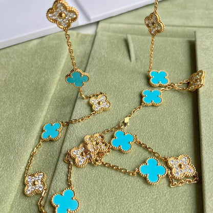 [Camiery]CLOVER 20 MOTIFS TURQUOISE DIAMOND NECKLACE