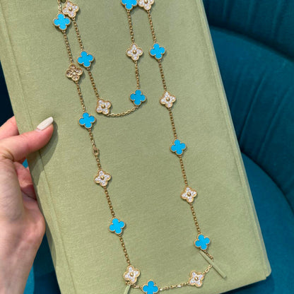 [Camiery]CLOVER 20 MOTIFS TURQUOISE DIAMOND NECKLACE