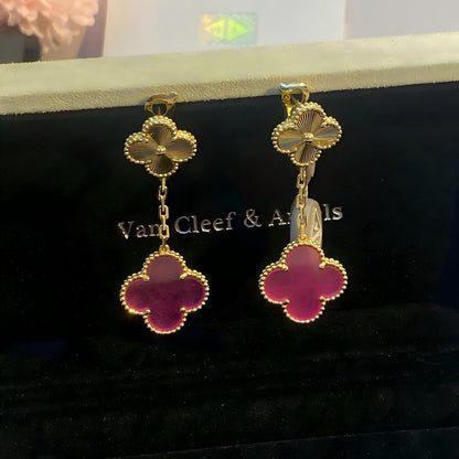 [Camiery]NEW CLOVER 2 MOTIF PINK ENAMEL EARRINGS