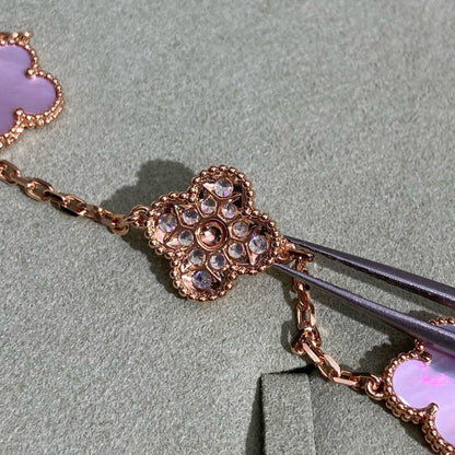 [Camiery]CLOVER 10 MOTIFS DIAMOND PINK MOP NECKLACE