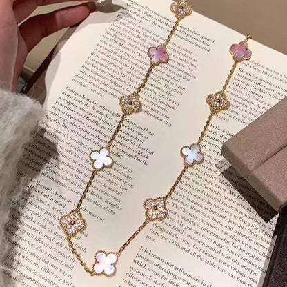 [Camiery]CLOVER 10 MOTIFS DIAMOND PINK MOP NECKLACE