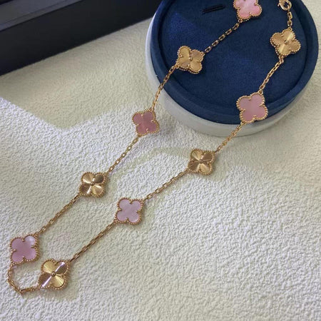 [Camiery]CLOVER 10 MOTIFS  LASER PINK MOP NECKLACE