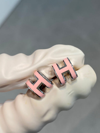 [Camiery]MINI POP H SILVER EARRINGS PINK