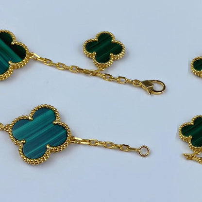 [Camiery]MAGIC CLOVER MALACHITE GOLD BRACELET 5 MOTIFS