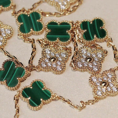 [Camiery]CLOVER 20 MOTIFS MALACHITE DIAMOND NECKLACE