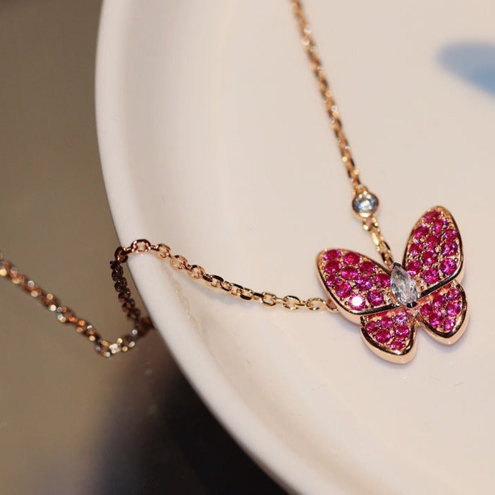[Camiery]BUTTERFLY RED DIAMOND ROSE GOLD NECKLACE