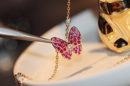 [Camiery]BUTTERFLY RED DIAMOND ROSE GOLD NECKLACE