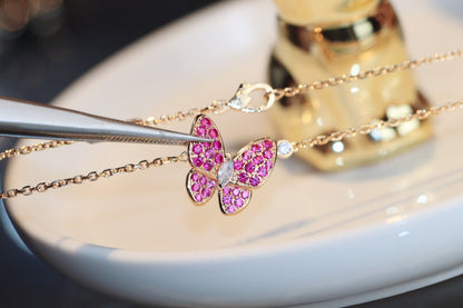 [Camiery]BUTTERFLY RED DIAMOND ROSE GOLD NECKLACE