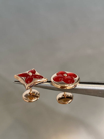 [Camiery]STAR AND SUN PINK GOLD CARNELIAN STUD EARRINGS