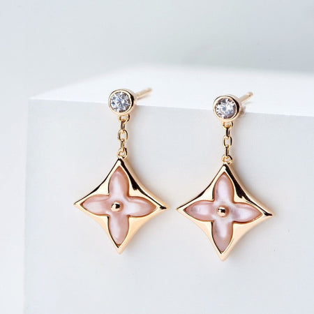 [Camiery]DOUBLE STAR PINK GOLD MOP DROP EARRINGS
