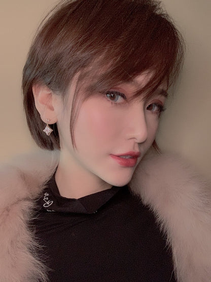 [Camiery]DOUBLE STAR PINK GOLD MOP DROP EARRINGS