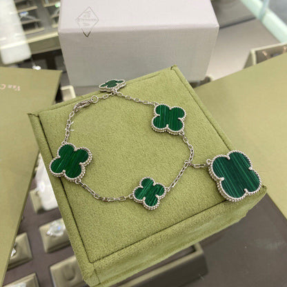 [Camiery]CLOVER 5 MOTIFS SIVLER MALACHITE BRACELET