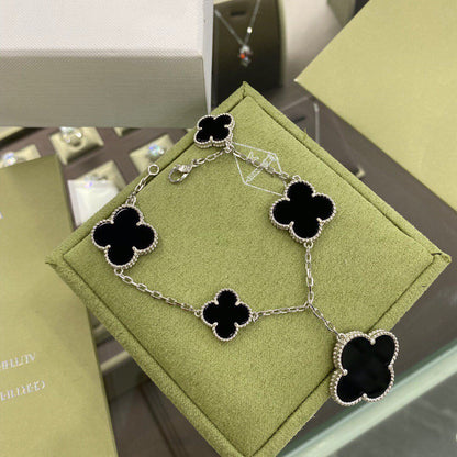 [Camiery]CLOVER 5 MOTIFS SIVLER ONYX BRACELET