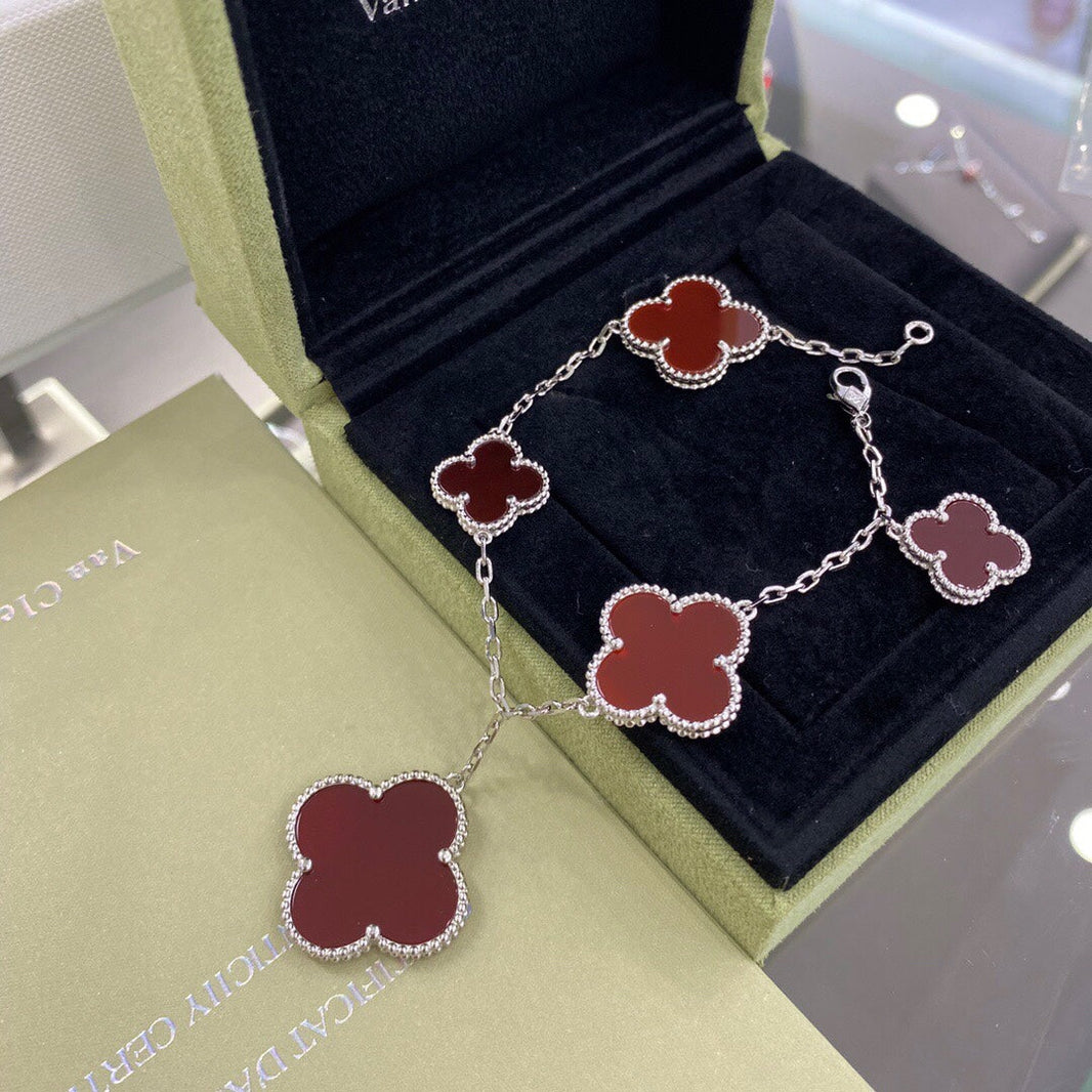 [Camiery]CLOVER 5 MOTIFS SIVLER CARNELIAN BRACELET