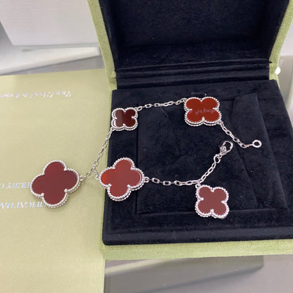 [Camiery]CLOVER 5 MOTIFS SIVLER CARNELIAN BRACELET