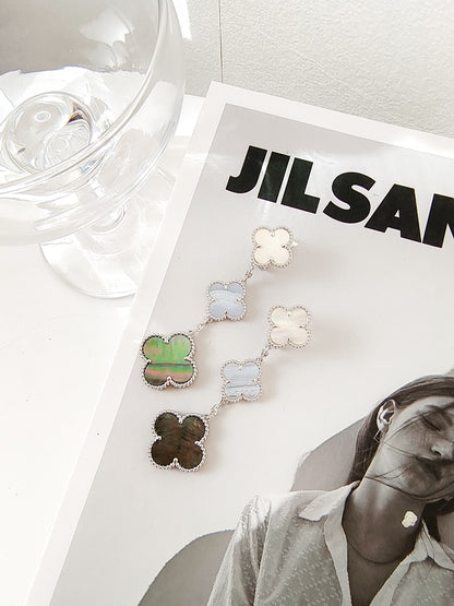 [Camiery]CLOVER 3 MOTIFS CHALCEDONY DARK MOP SILVER EARRINGS