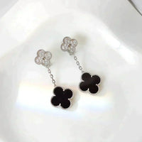 [Camiery]CLOVER 2 MOTIFS  DIAMOND ONYX EARRINGS SILVER