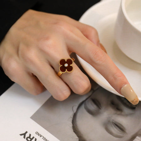 [Camiery]CLOVER CARNELIAN RING ROSE GOLD DIAMOND