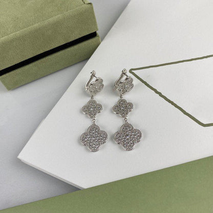 [Camiery]CLOVER 3 MOTIF DIAMOND SILVER DROP EARRINGS