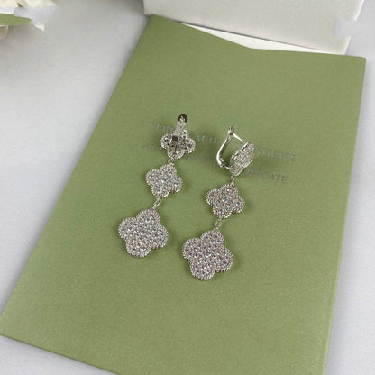 [Camiery]CLOVER 3 MOTIF DIAMOND SILVER DROP EARRINGS