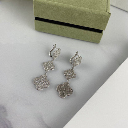 [Camiery]CLOVER 3 MOTIF DIAMOND SILVER DROP EARRINGS