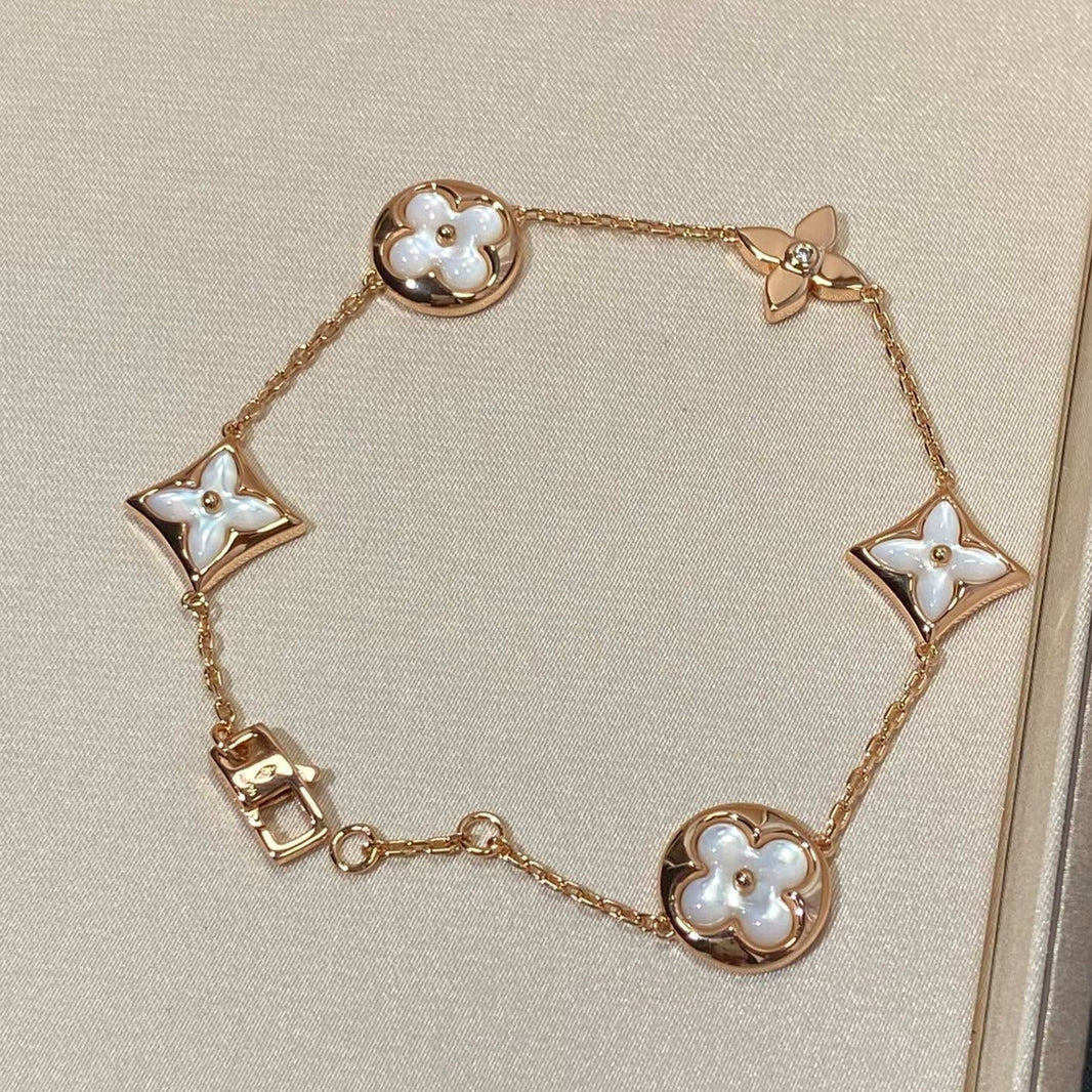 [Camiery]STAR AND SUN 5 MOTIF MOP PINK GOLD BRACELET