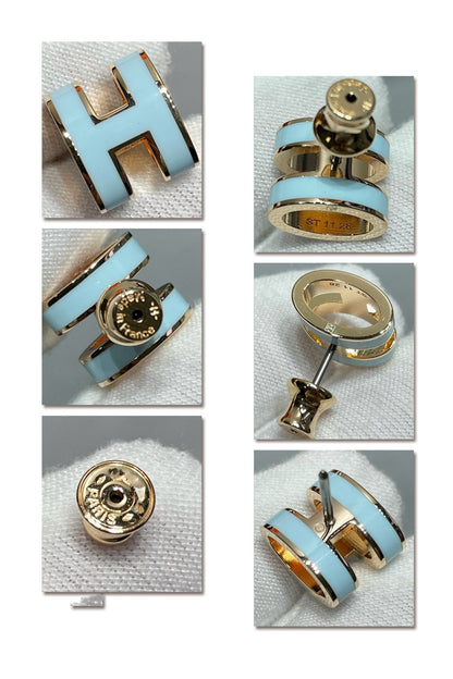 [Camiery]POP H SKY BLUE STUD EARRINGS