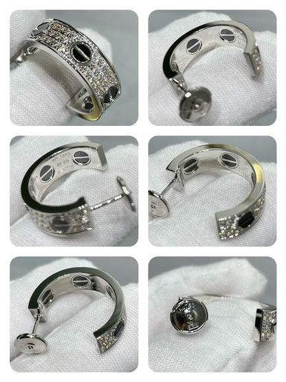 [Camiery] LOVE CERAMIC DIAMOND PAVED SILVER EARRINGS