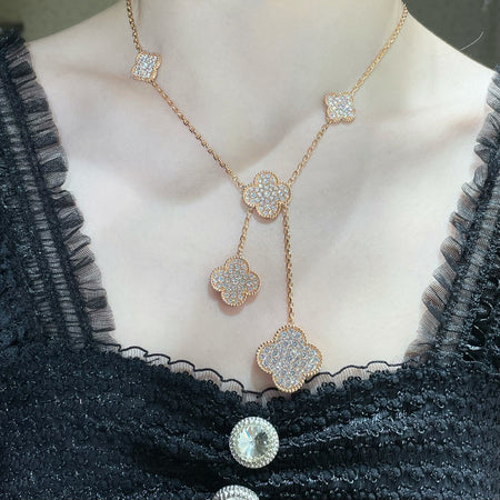 [Camiery]CLOVER 6 MOTIF DIAMOND PAVED NECKLACE