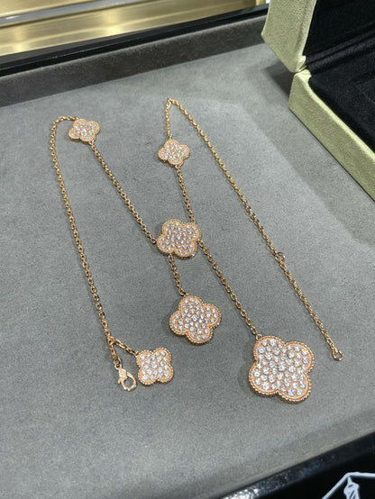 [Camiery]CLOVER 6 MOTIF DIAMOND PAVED NECKLACE