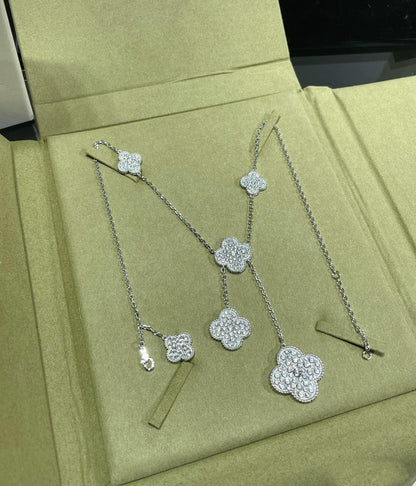 [Camiery]CLOVER 6 MOTIF DIAMOND PAVED NECKLACE