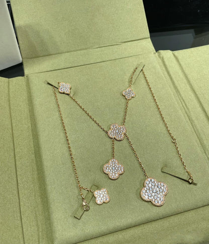 [Camiery]CLOVER 6 MOTIF DIAMOND PAVED NECKLACE