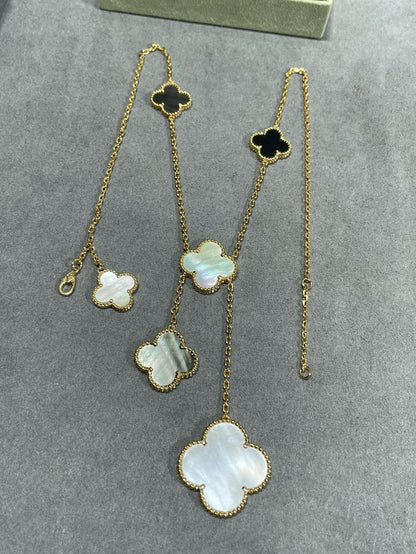 [Camiery]CLOVER 6 MOTIF MOP ONYX GOLD NECKLACE