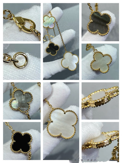 [Camiery]CLOVER 6 MOTIF MOP ONYX GOLD NECKLACE