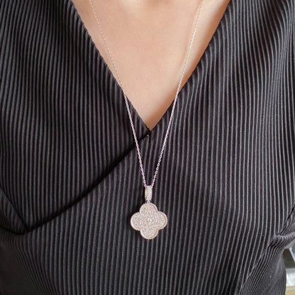 [Camiery]CLOVER 25MM LARGE PEDANT DIAMOND PAVED LONG NECKLACE