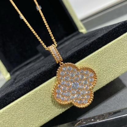 [Camiery]CLOVER 25MM LARGE PEDANT DIAMOND PAVED LONG NECKLACE