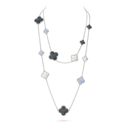 [Camiery]CLOVER 16 MOTIF CHALCEDONY MOP SILVER NECKLACE