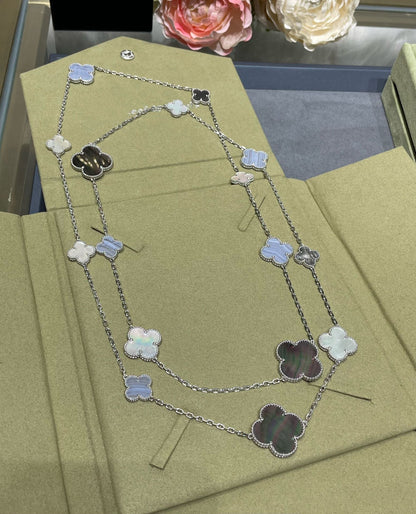 [Camiery]CLOVER 16 MOTIF CHALCEDONY MOP SILVER NECKLACE
