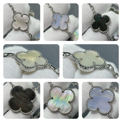 [Camiery]CLOVER 16 MOTIF CHALCEDONY MOP SILVER NECKLACE