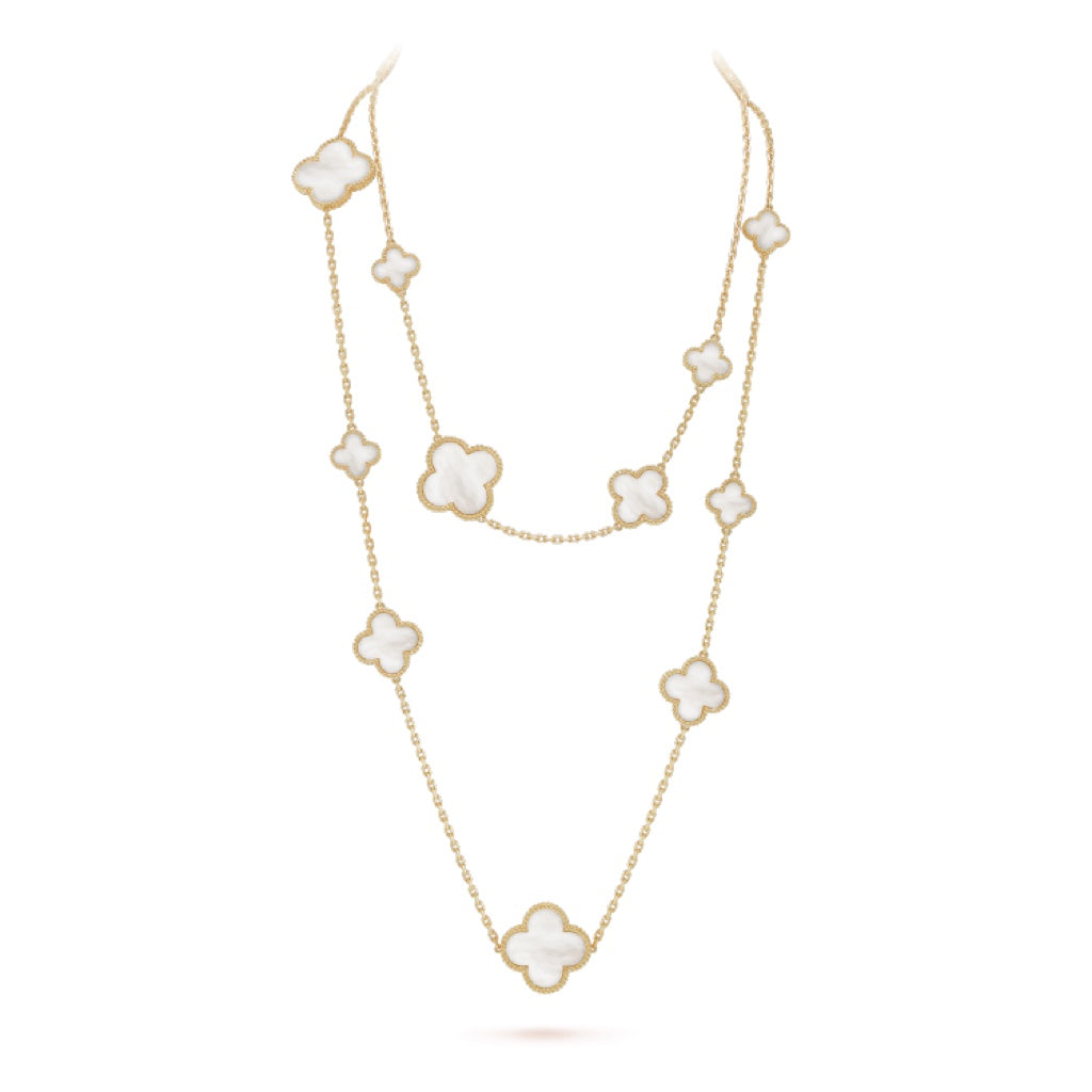 [Camiery]CLOVER 16 MOTIF WHITE MOP GOLD NECKLACE