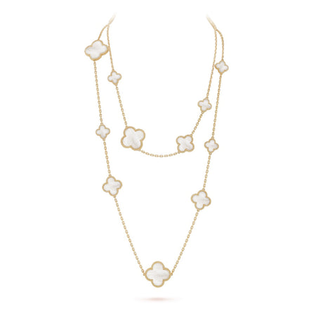 [Camiery]CLOVER 16 MOTIF WHITE MOP GOLD NECKLACE