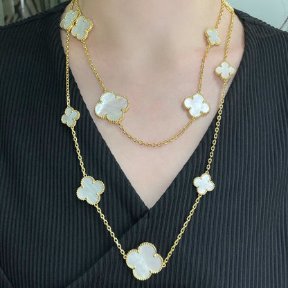 [Camiery]CLOVER 16 MOTIF WHITE MOP GOLD NECKLACE