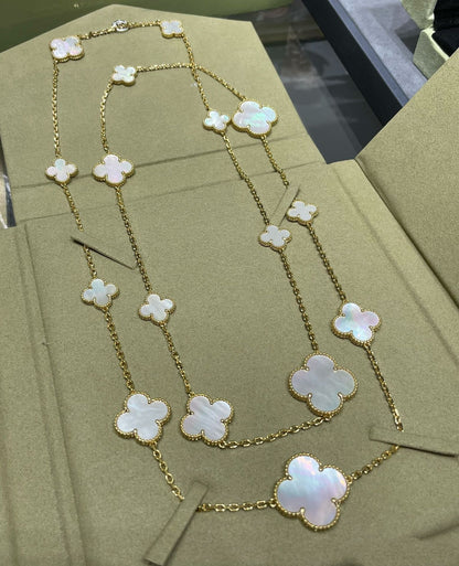 [Camiery]CLOVER 16 MOTIF WHITE MOP GOLD NECKLACE