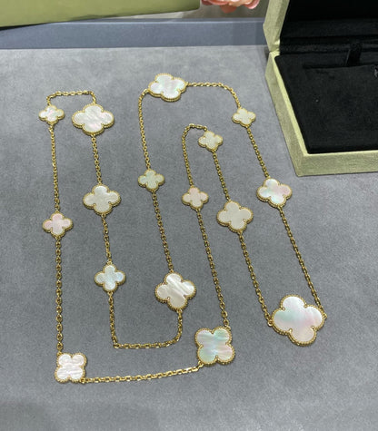 [Camiery]CLOVER 16 MOTIF WHITE MOP GOLD NECKLACE