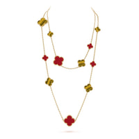 [Camiery]CLOVER 16 MOTIF CARNELIAN TIGER EYE ROSE GOLD NECKLACE