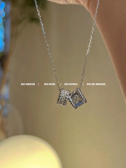 [Camiery]PERLEE DOUBLE PENDANT SILVER DIAMOND NECKLACE