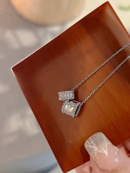 [Camiery]PERLEE DOUBLE PENDANT SILVER DIAMOND NECKLACE