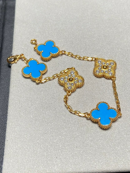 [Camiery] CLOVER 5 MOTIF BLUE AGATE BRACELET COLLECTION