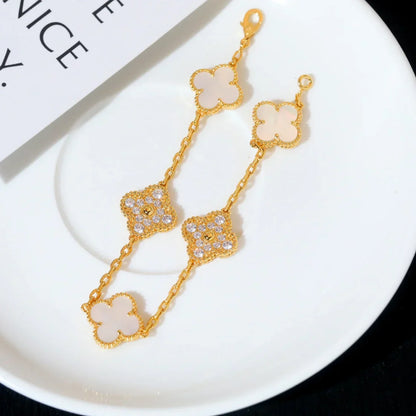[Camiery]CLOVER WHITE PEARL MOP 5 MOTIF BRACELET COLLECTION
